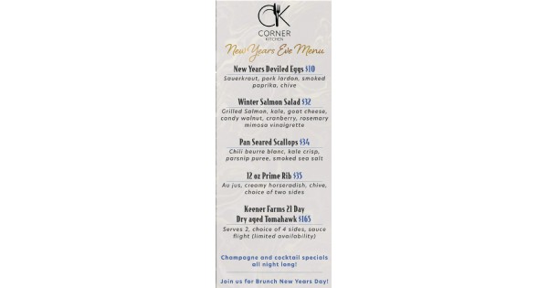 New Years Eve at Corner Kitchen with party favors and special menu