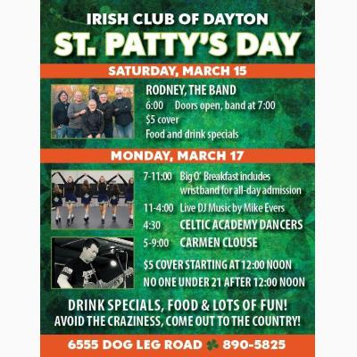 Irish Club of Dayton St. Patty's Day Party - Saturday March 15th and 17th