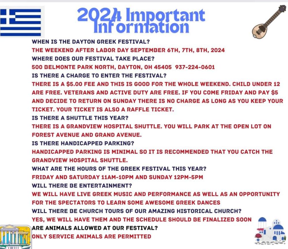 2024 Dayton Greek Festival  Important Information